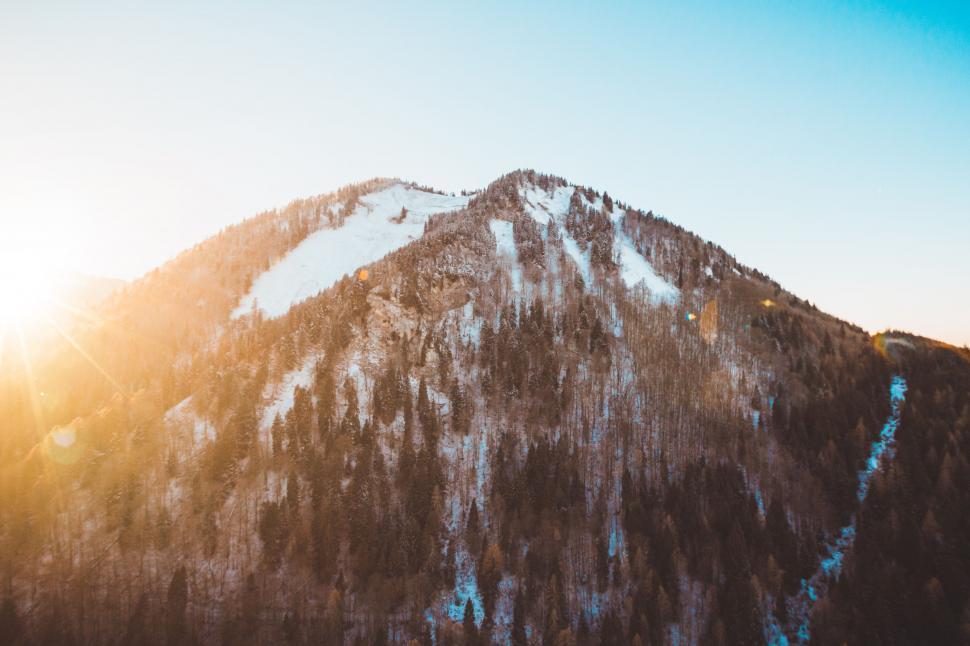 Free Image of Snow Covered Mountain Against Blue Sky 