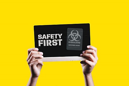 Yellow Safety First Sign Style Sign Isolated On White Background