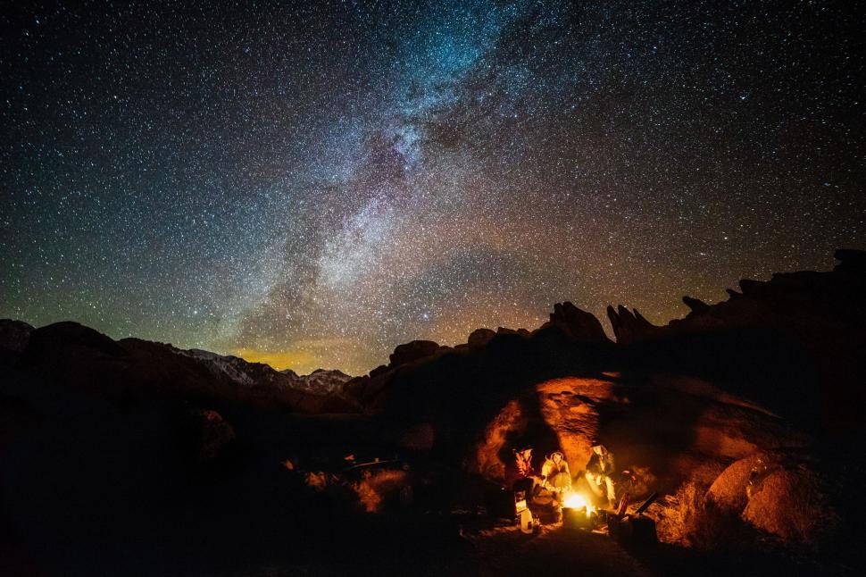 Free Image of Campfire Burning With Milky Way Background 