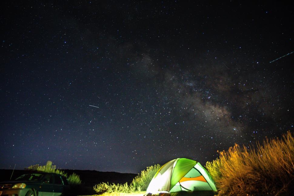 Free Image of Tent Pitched in Grass Under Star-Filled Night Sky 