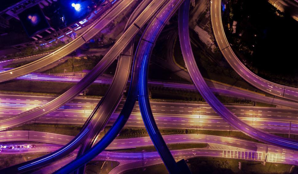 Free Image of Aerial View of Highway Intersection at Night 