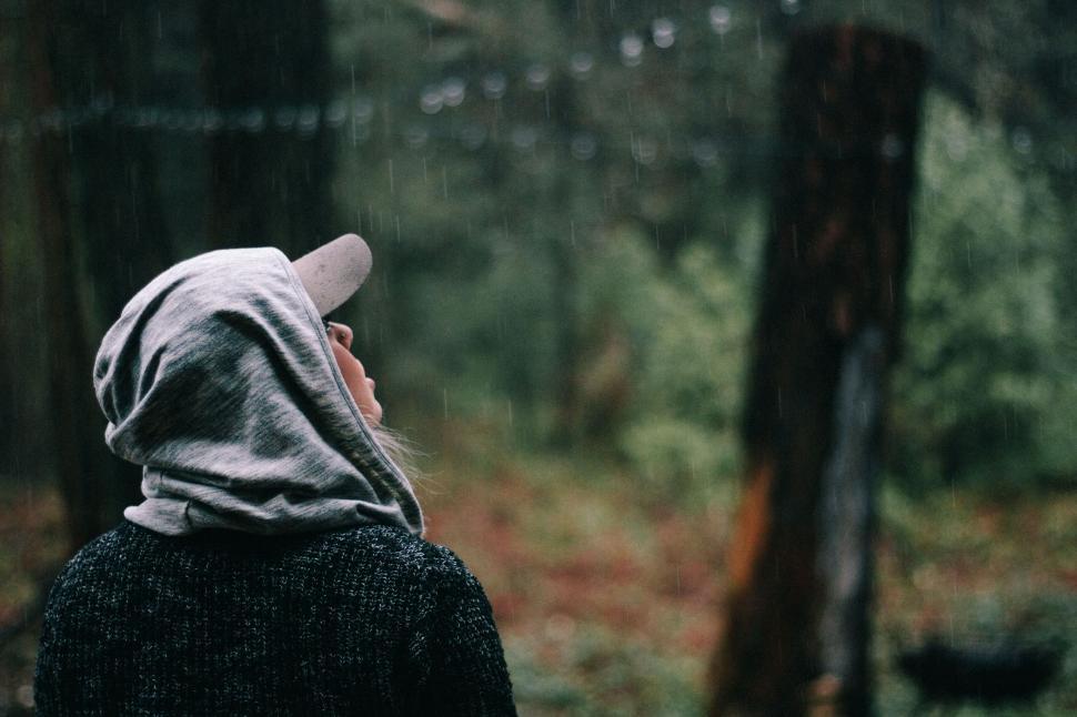 Free Image of Person in Hoodie Standing in Forest 