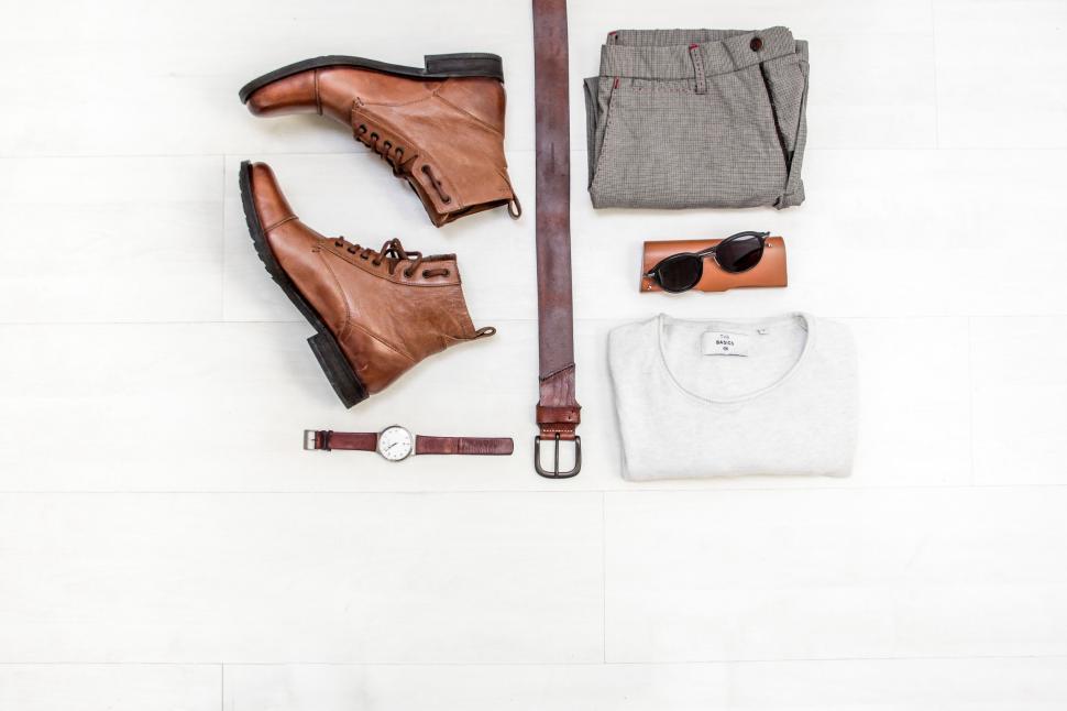 Free Image of Brown Boots, White Shirt, and Gray Pants 
