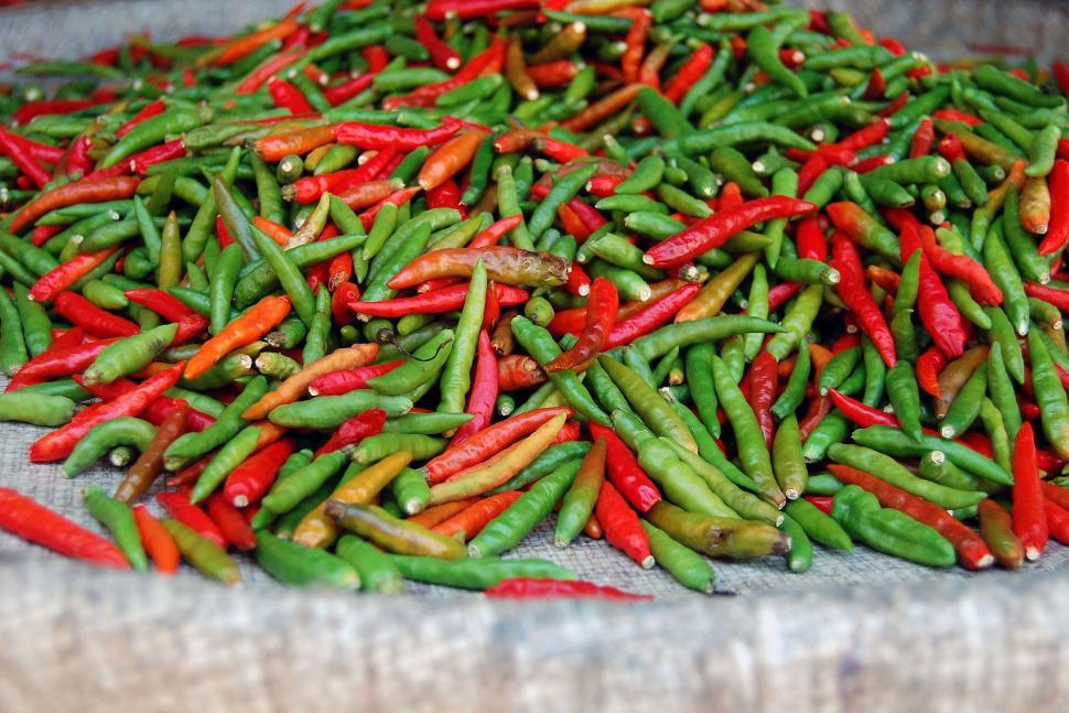 Free Image of Pile of Green Beans and Red Peppers 
