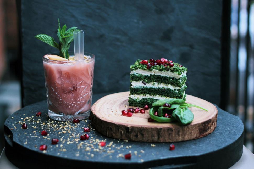 Free Image of Slice of Cake and Drink on Table 