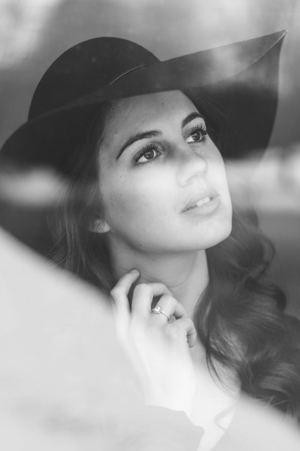 Free Image of Woman in Hat Black and White 