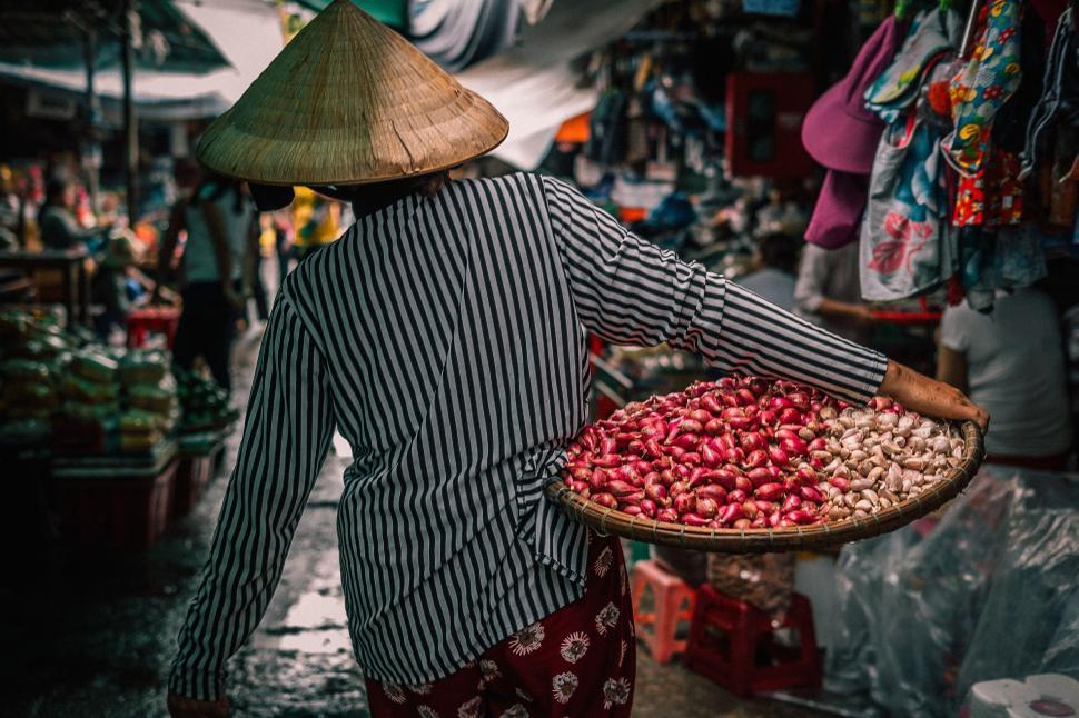 Free Image of Person Carrying Basket of Food in Market 