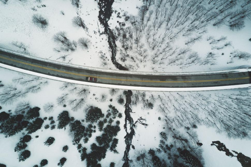 Free Image of Aerial View of Snowy Road 
