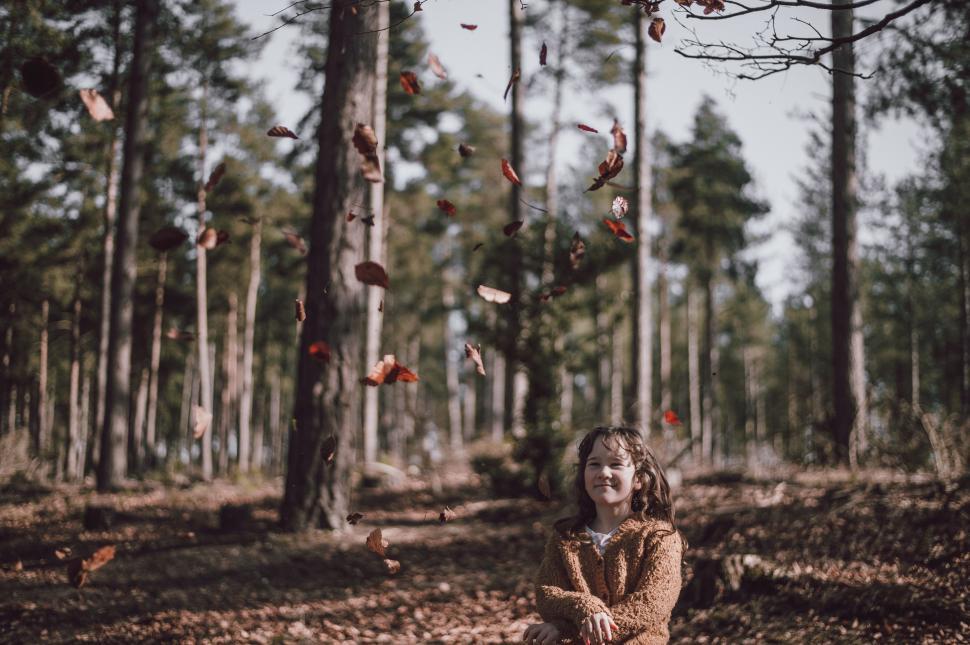 Free Image of Little Girl Sitting in Middle of Forest 