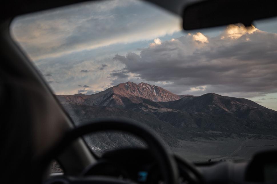 Free Image of Mountain View Through Car Window 