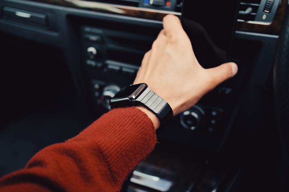 Free Image of Persons Hand Gripping Steering Wheel of Car 