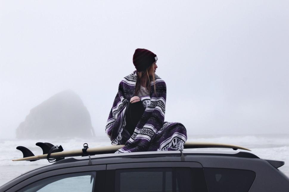 Free Image of Person Sitting on Car in Snow 