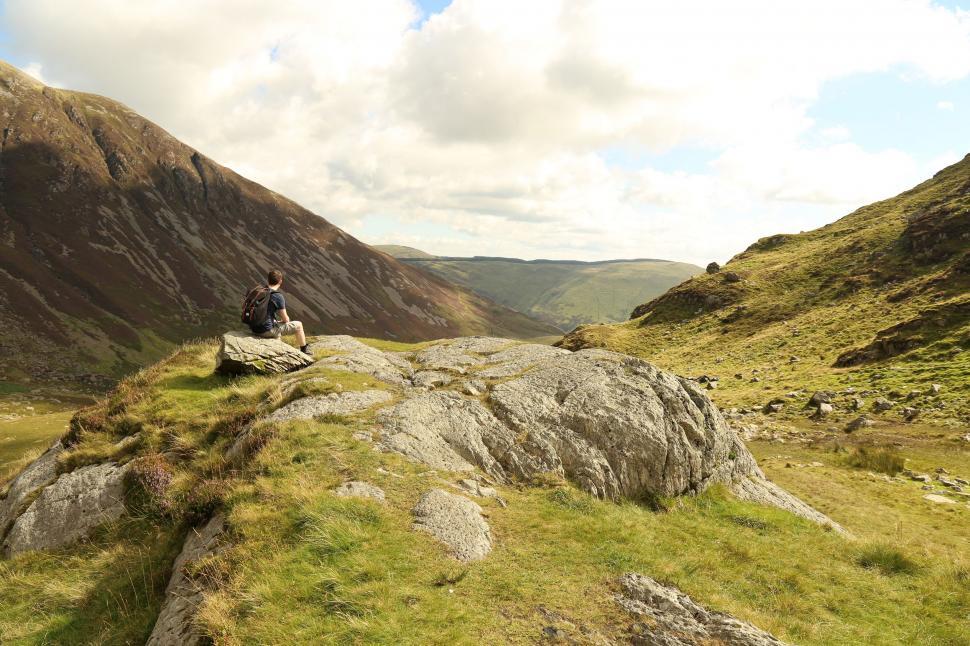 Free Image of Person Sitting on Rock in Valley 