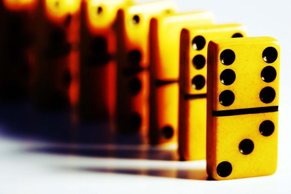 Download Free Stock Photo of dominos games sequence chain reaction falling precarious dots standing processed saturated 