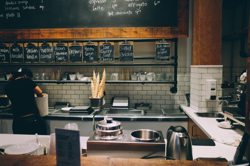 Free Image of Restaurant Kitchen With Chalkboard on Wall 