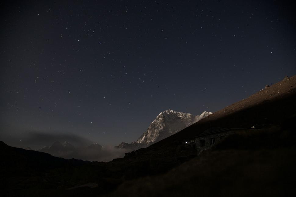 Free Image of Night Sky With Mountain in Background 
