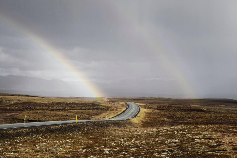 Free Image of Long Winding Road Leading to a Distant Rainbow 