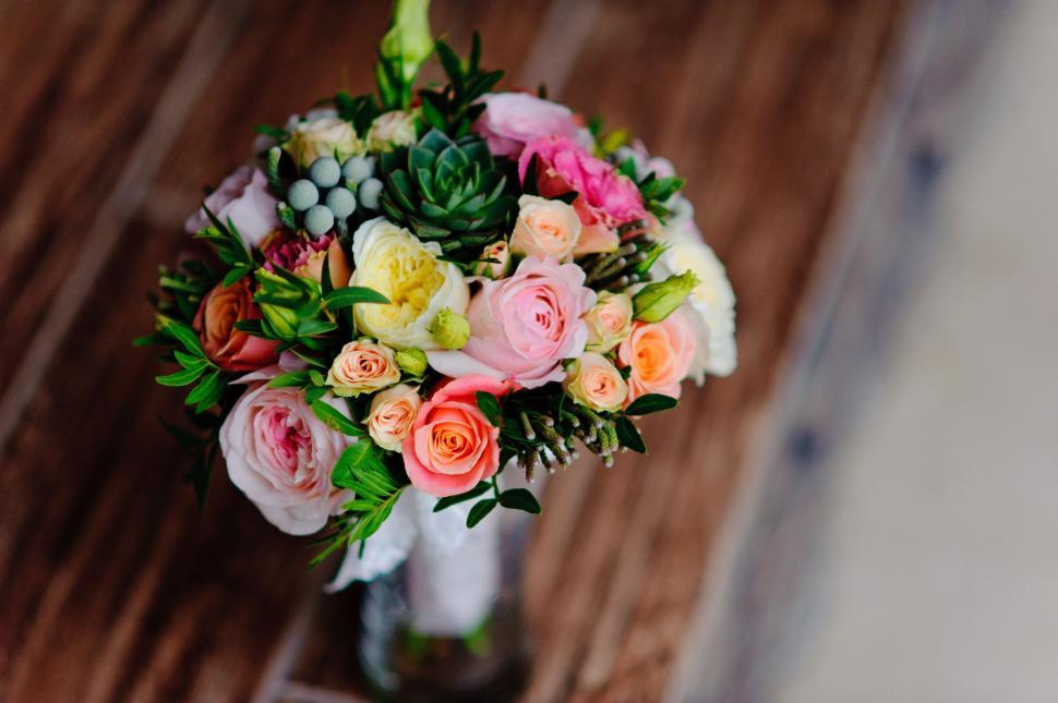 Free Image of Bouquet of Flowers on Wooden Table 