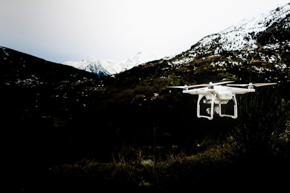 Free Image of Remote Controlled Flying Device in Black and White 
