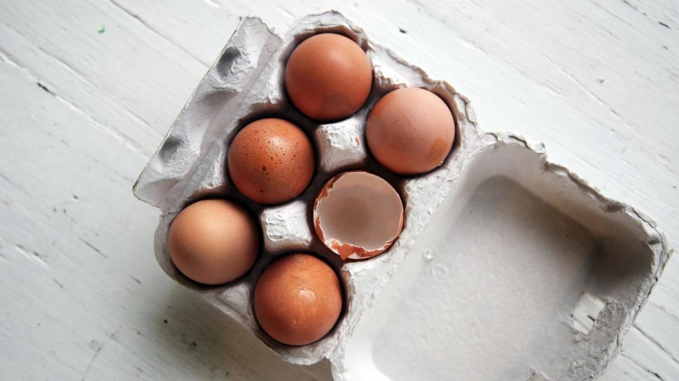 Free Image of A Dozen Eggs in a Carton on a White Table 