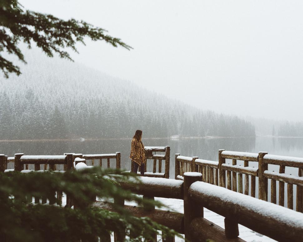Free Image of Person Standing on Snowy Bridge 