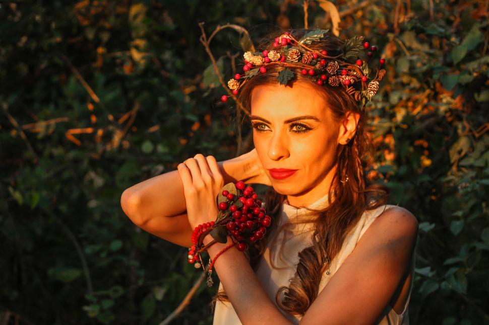 Free Image of Woman Posing With Wreath on Head 