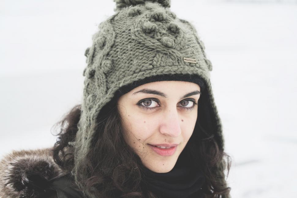 Free Image of Woman Wearing Knitted Hat With Pom Pom 