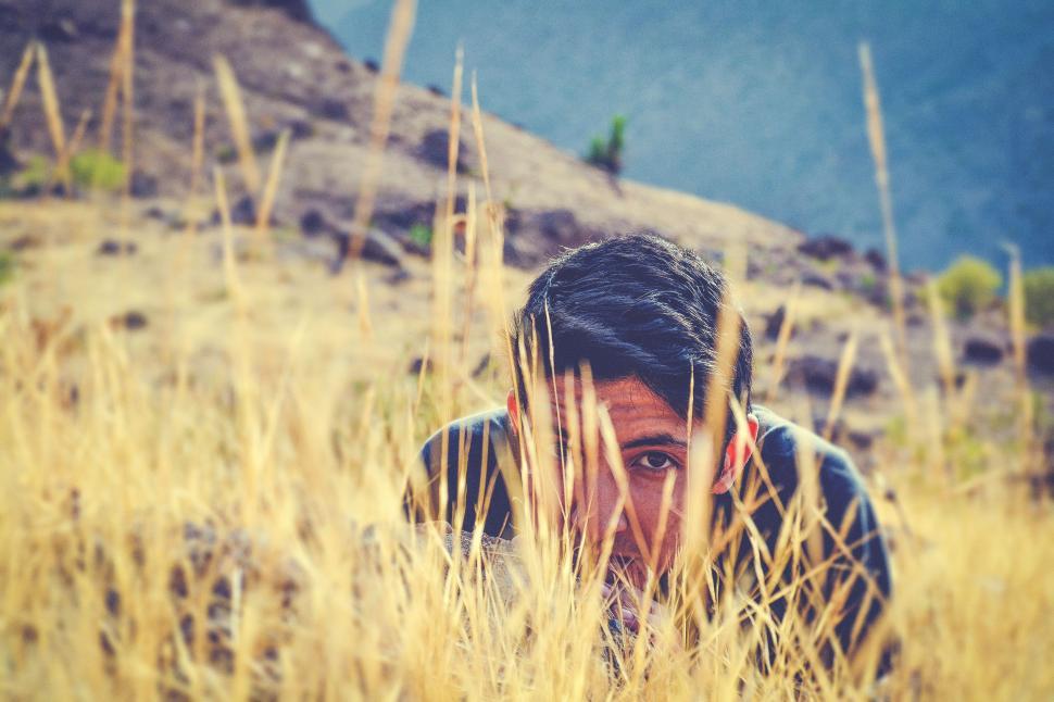 Free Image of Man Hiding in Tall Grass 