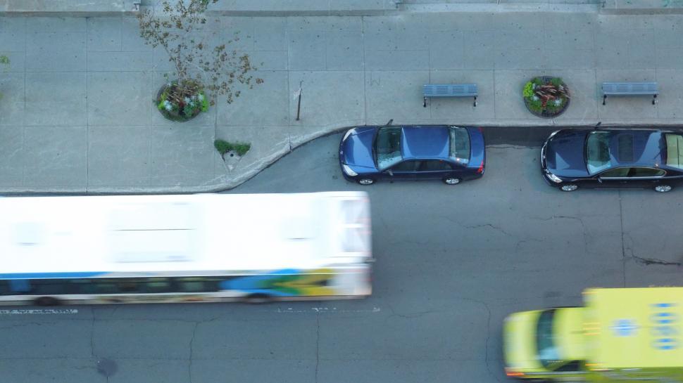 Free Image of Aerial View of Street With Cars and Trucks 