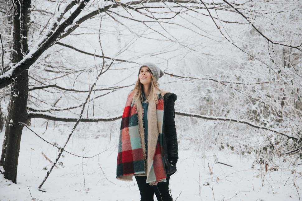 Free Image of Woman Standing in Snow With Blanket 