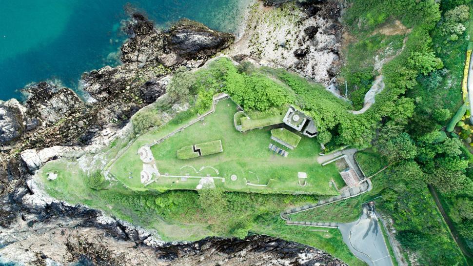 Free Image of Aerial View of Castle and Body of Water 