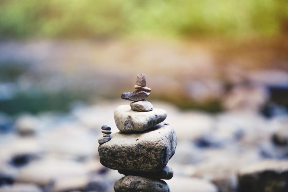 Free Image of Stack of Rocks on River 