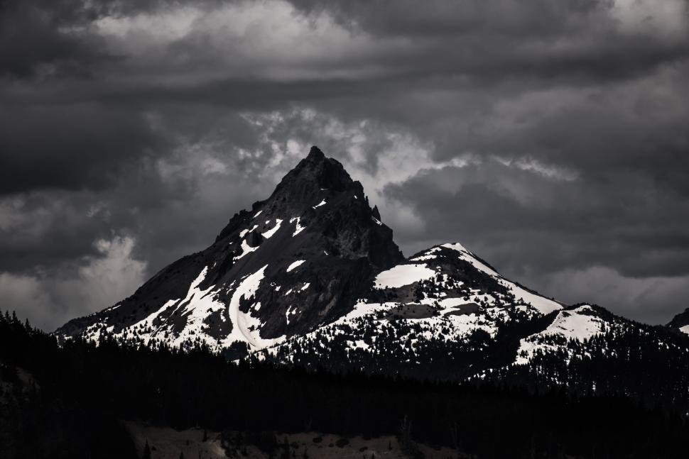 Free Image of Snow Covered Mountain in Black and White 
