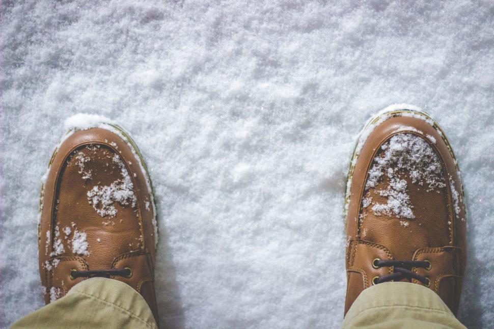 Free Image of Person Standing in Snow With Brown Shoes 