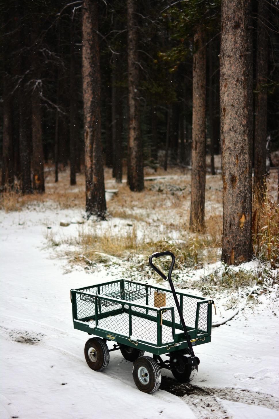 Free Image of Wagon Parked in Snowy Woods 