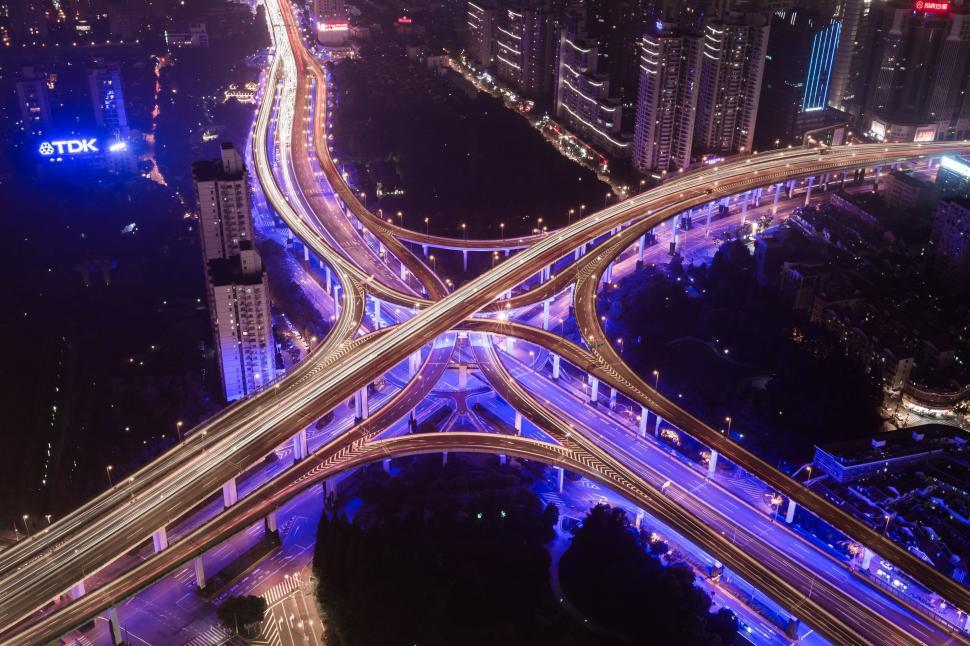 Free Image of Aerial View of Highway Intersection at Night 