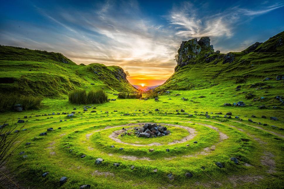 Free Image of Green Field With Spiral Design 