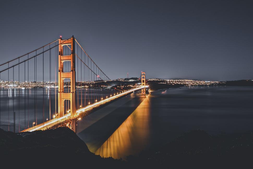 Free Image of The Golden Gate Bridge Illuminated at Night 