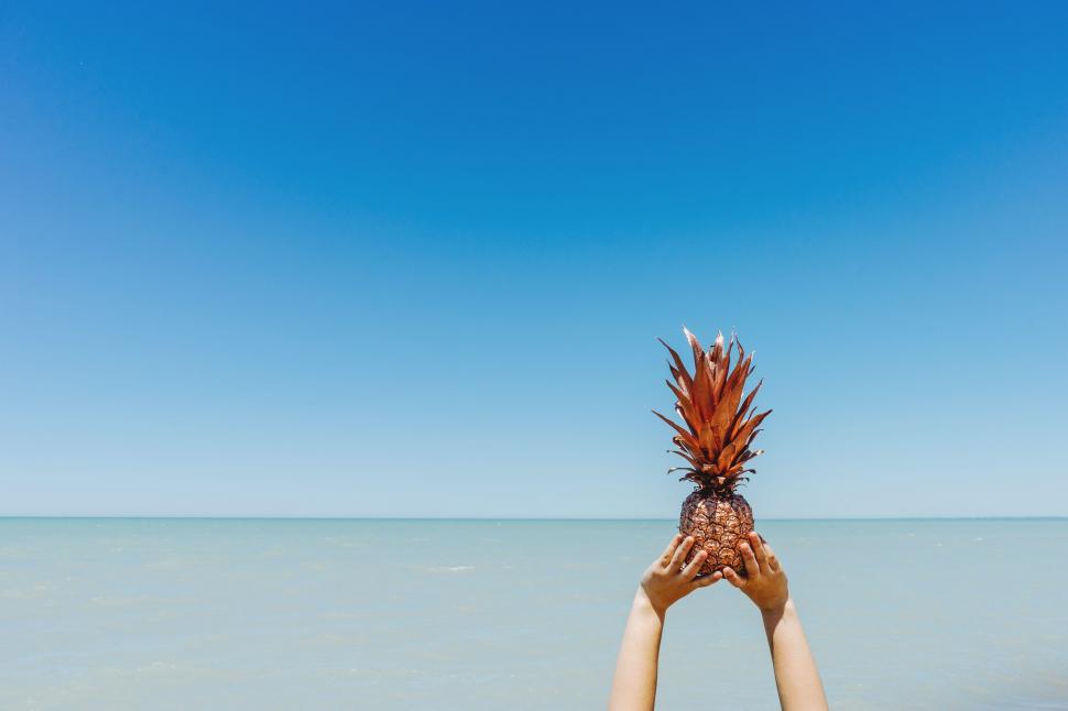 Free Image of Person Holding Pineapple Up to Sky 