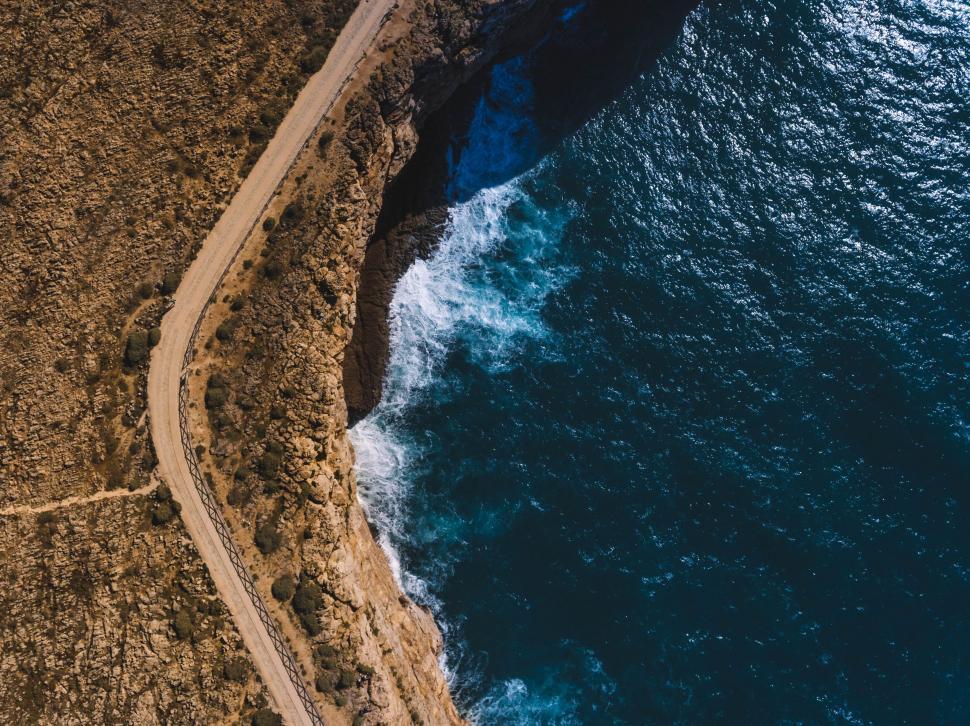 Free Image of Aerial View of Oceanfront Road 