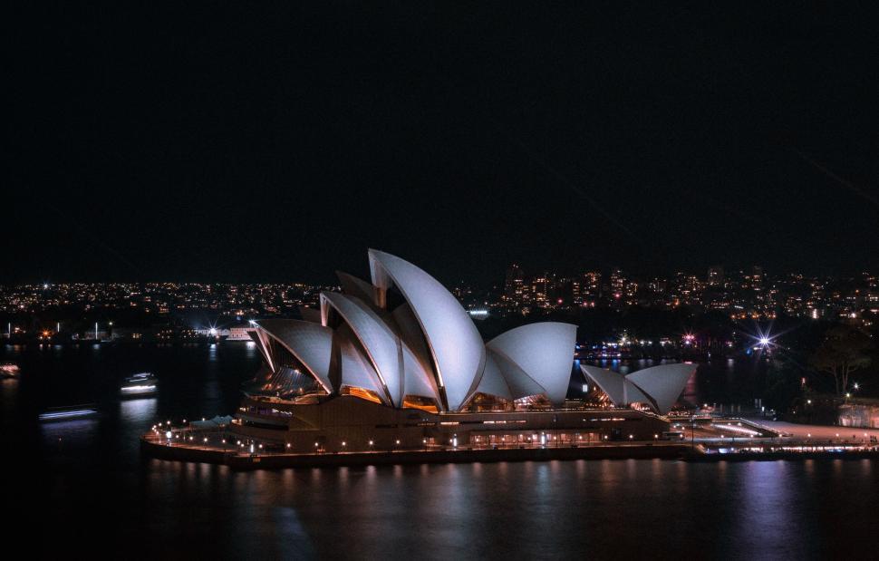Free Image of The Sydney Opera House Illuminated at Night 