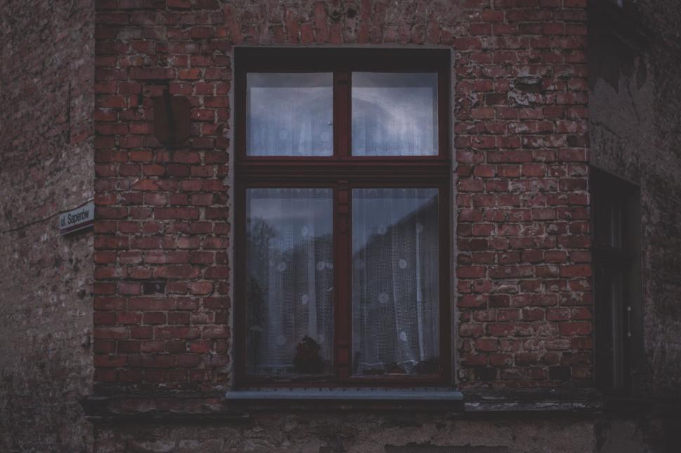 Free Image of Cat Sitting on Window Sill of Brick Building 