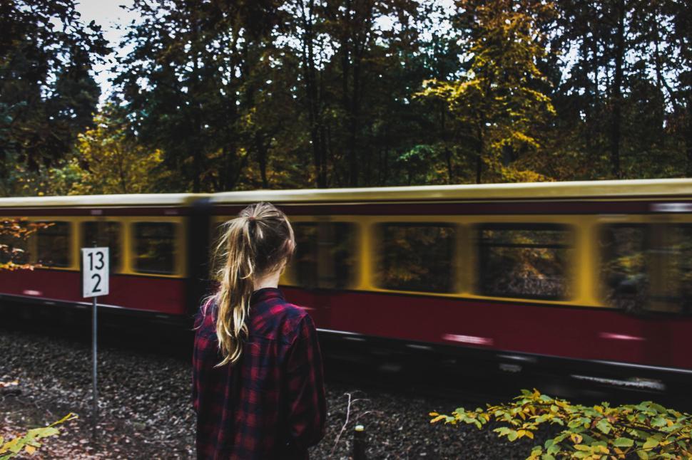 Free Image of Woman Standing in Front of a Train 