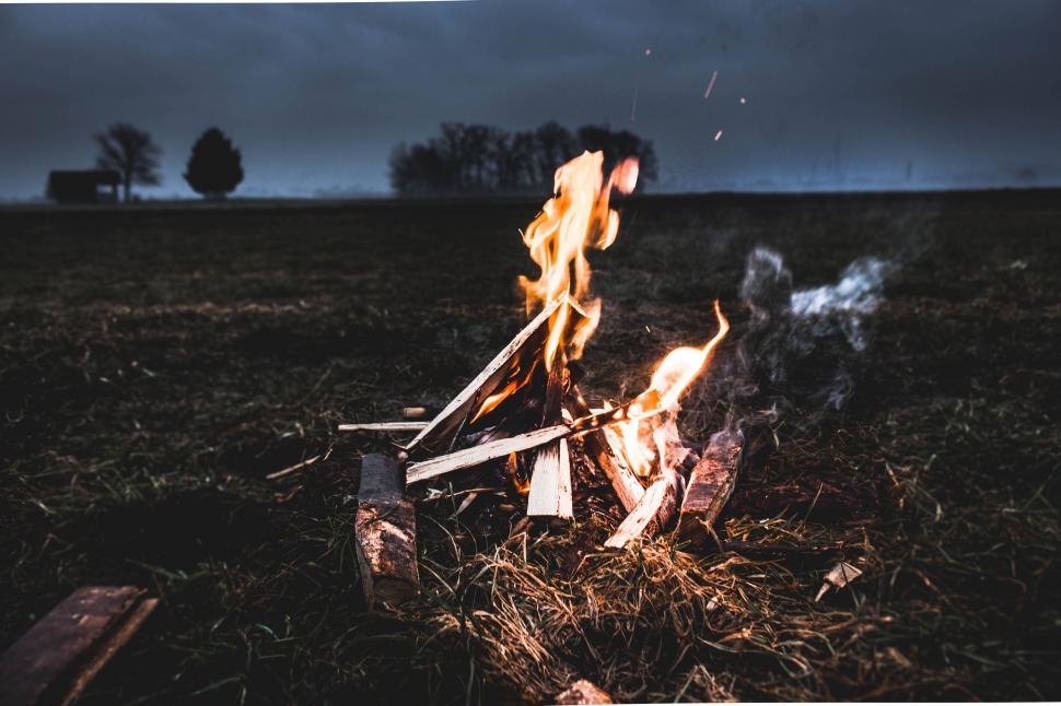 Free Image of Fire Burning in Middle of Field 
