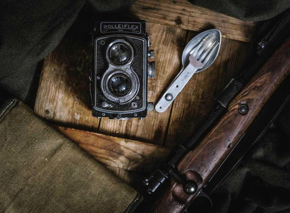 Free Image of Vintage Camera on Wooden Table 
