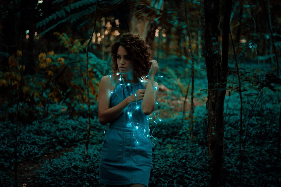 Free Image of Woman in Blue Dress in Forest 