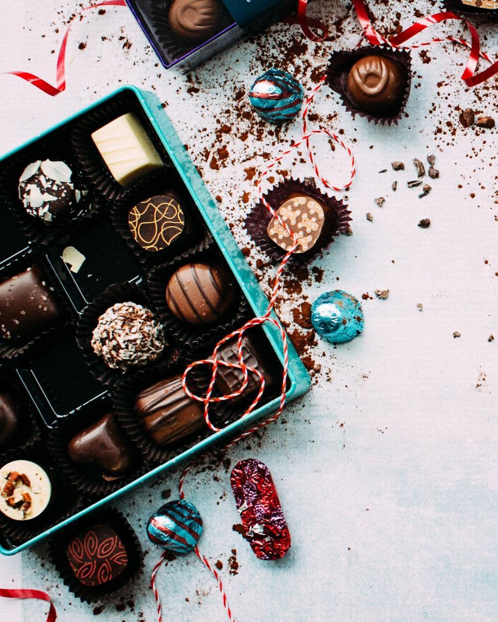 Free Image of Assorted Chocolates Box on Table 