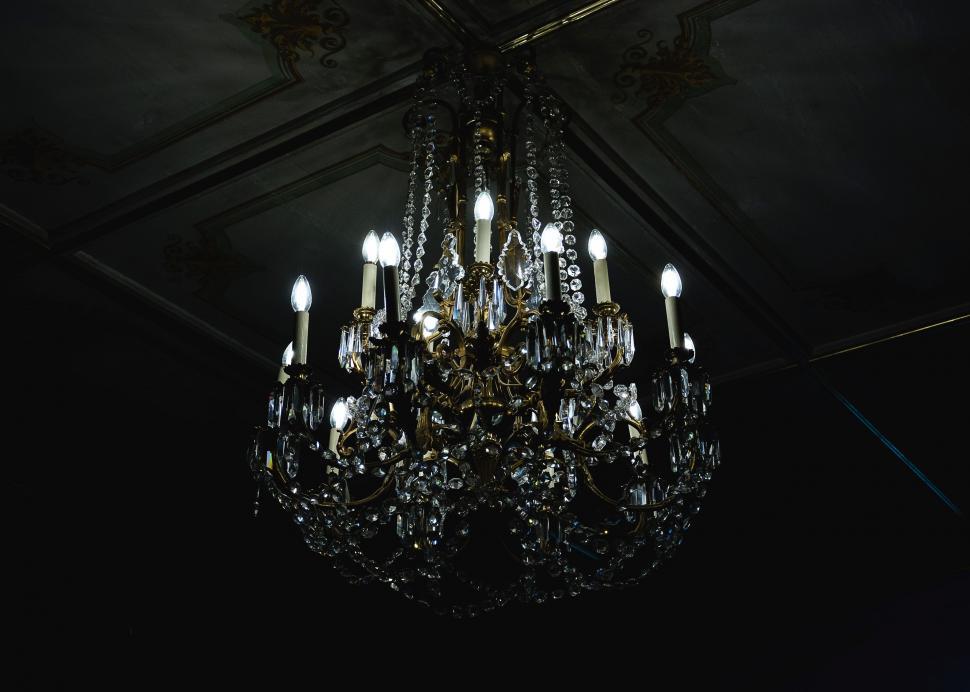 Free Image of Hanging Chandelier in Dark Room 