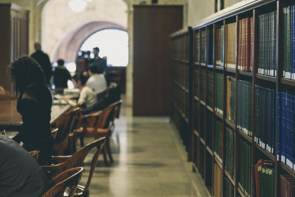 Free Image of People Sitting at Tables in a Library 