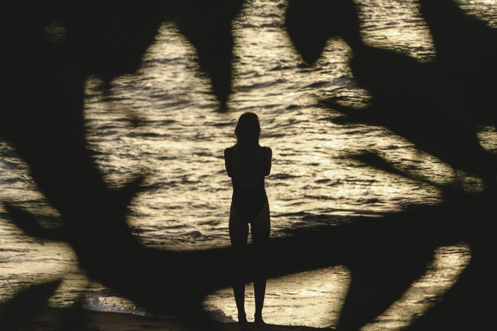 Free Image of Person Standing on Beach Silhouette 